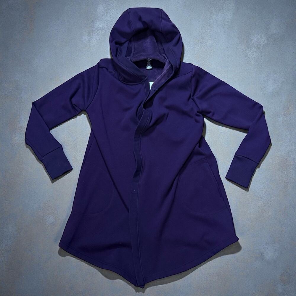 NWT Active Life Open Sweatshirt Cardigan Jacket Hoodie Duster Purple Womens SM